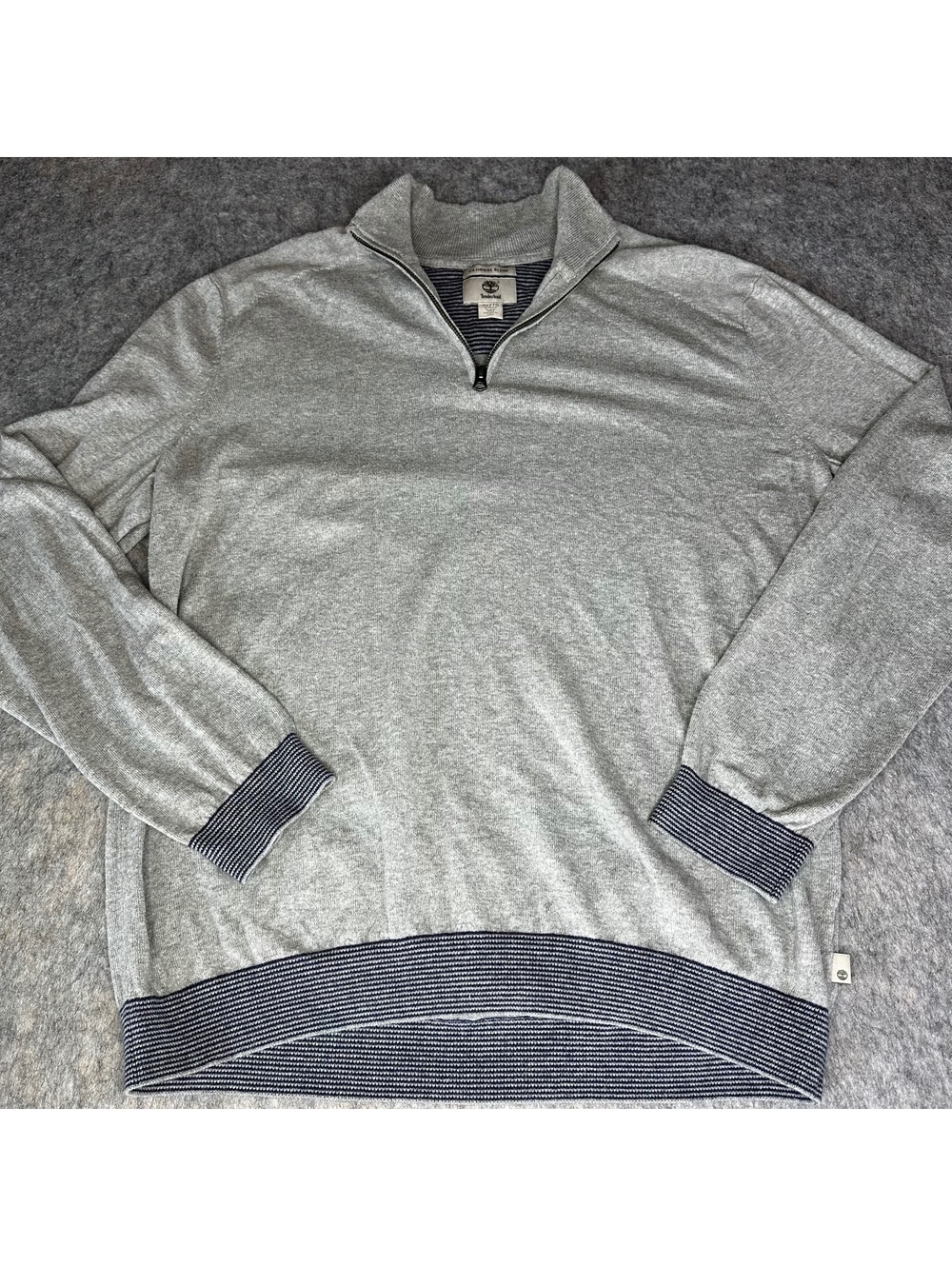 Timberland Cashmere Cotton Blend Heather Gray 1/4 Zip Pullover Sweater Slim XL